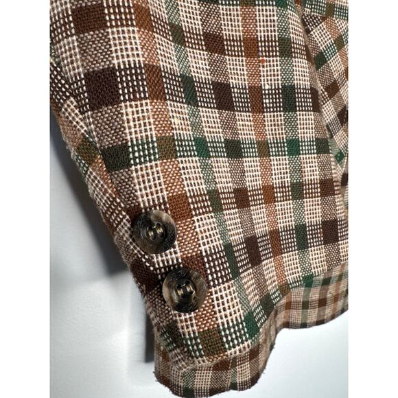 Vintage 1970s Brown Green Plaid Checked Women’s Blazer Jacket medium - Picture 8 of 15